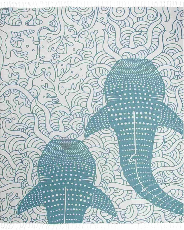 Large Turkish Beach Towel - Sand Free - 100% Organic Turkish Cotton Yarn - Quick Dry Towel for Beach, Picnic, Blanket or Bath - as Seen on Shark Tank - Marine Life (Whale Shark Turquoise)