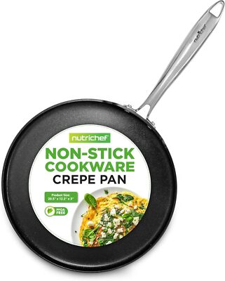 NutriChef 12 Inch Crepe Pan Non Stick, Ideal for Pancakes, Dosa & Black 