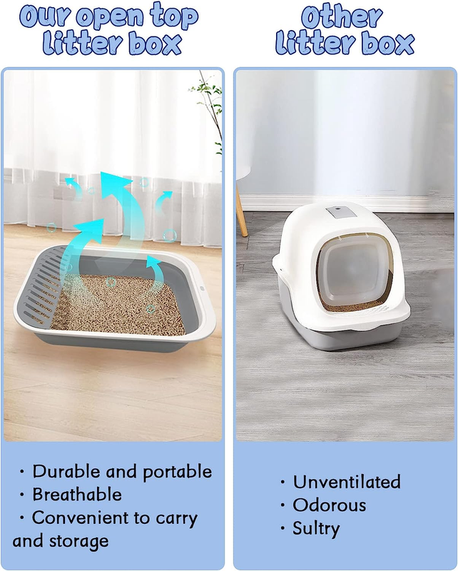 Collapsible Small Cat Litter Box Open Kitty Litter Pan with Scoop Senior Cat Toi
