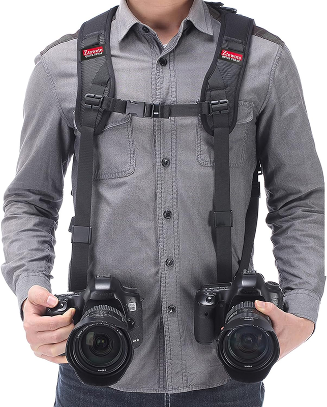 Double Shoulder Camera Strap Harness Quick Release Adjustable Dual Camera Tether