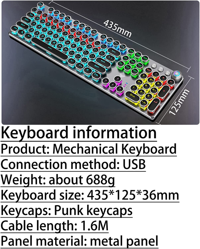 Zdawnn Typewriter Style Mechanical Gaming Keyboard.Led Rainbow Backlit,104 Keys,