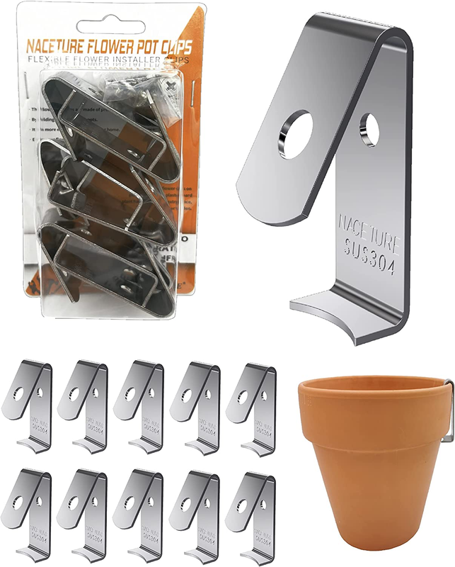12 Pack Stainless Steel Plant Hangers Flower Pot Clips - Outdoor Wall Hook Metal
