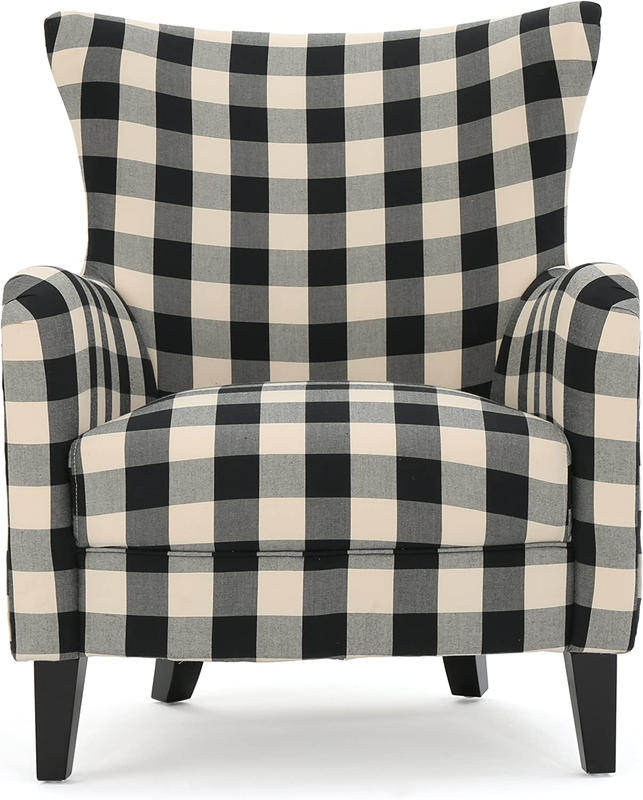 Arador Fabric Club Chair, Black / White Plaid 30D X 30.25W X 36.25H In
