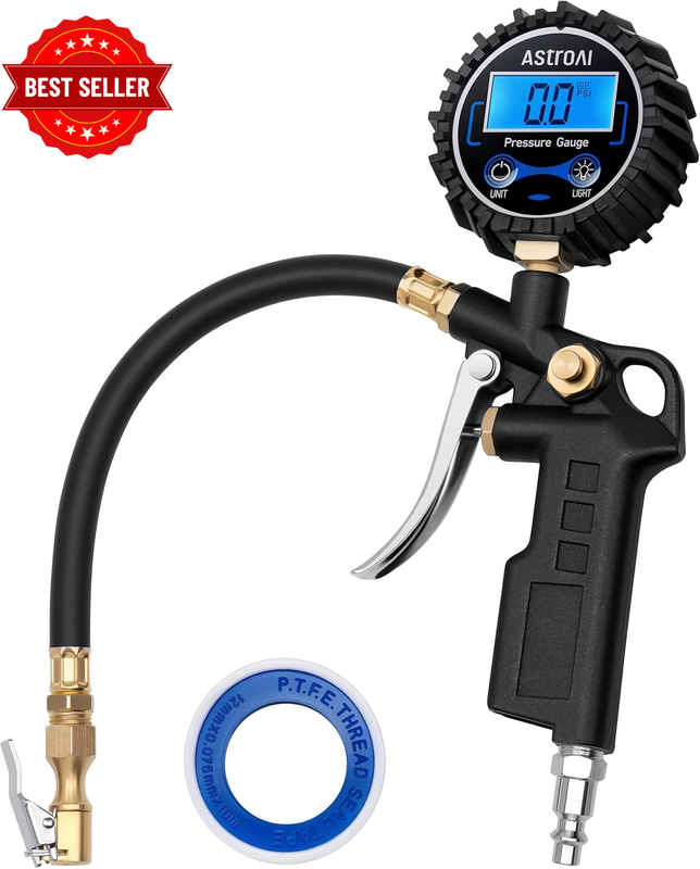 Digital Tyre Inflator with Pressure Gauge, 0.1 Display Resolution 250 PSI Air Ch