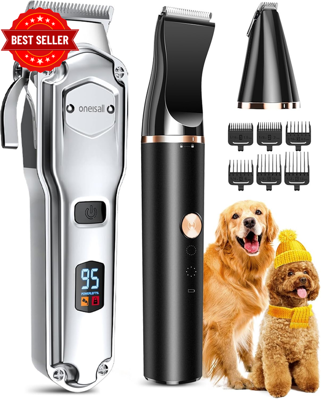 Dog Clippers and Paw Trimmer 2-In-1 Set, IPX7 Waterproof Dog Grooming Kit for He