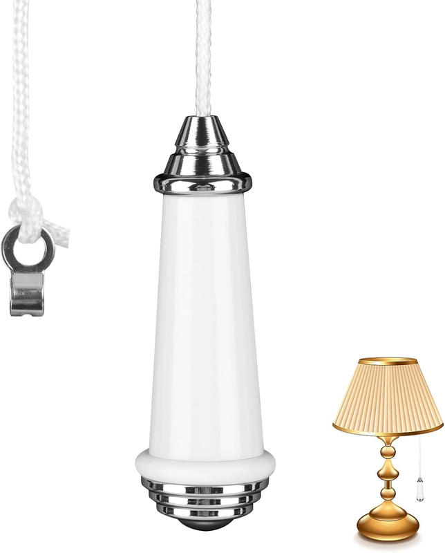 Vaktop Ceramic Bathroom Light, Pull Cord Handle with 100Cm Extension, 8 * 2.4 Cm Handle for Toilet Light Ceiling Fan Switch