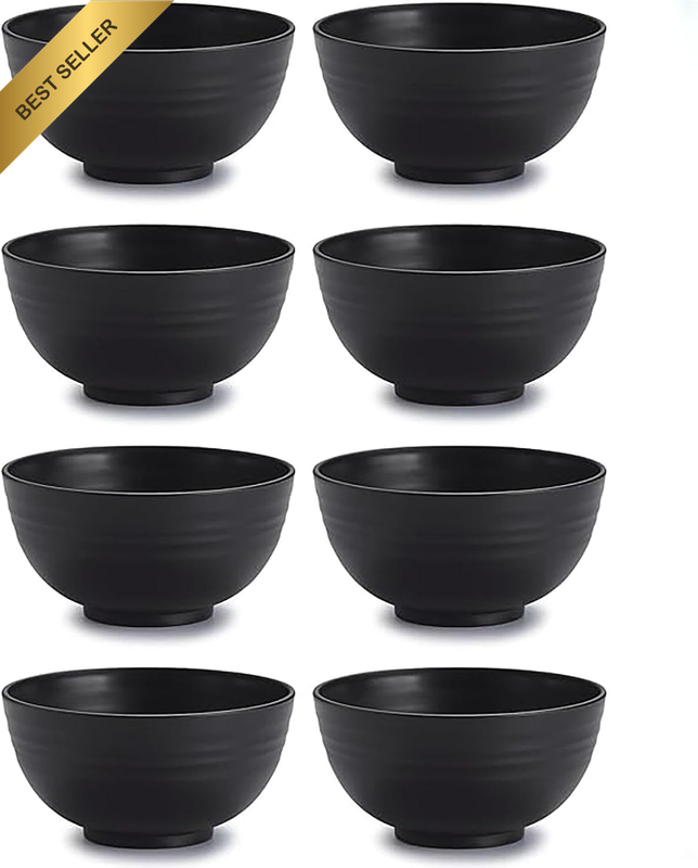 8 Pack Plastic Cereal Bowls, Unbreakable and Reusable Light Weight Bowl for Rice
