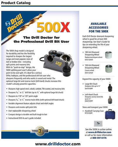 Drill Doctor DD500X 500x Drill Bit Sharpener, Professional Design & Construction