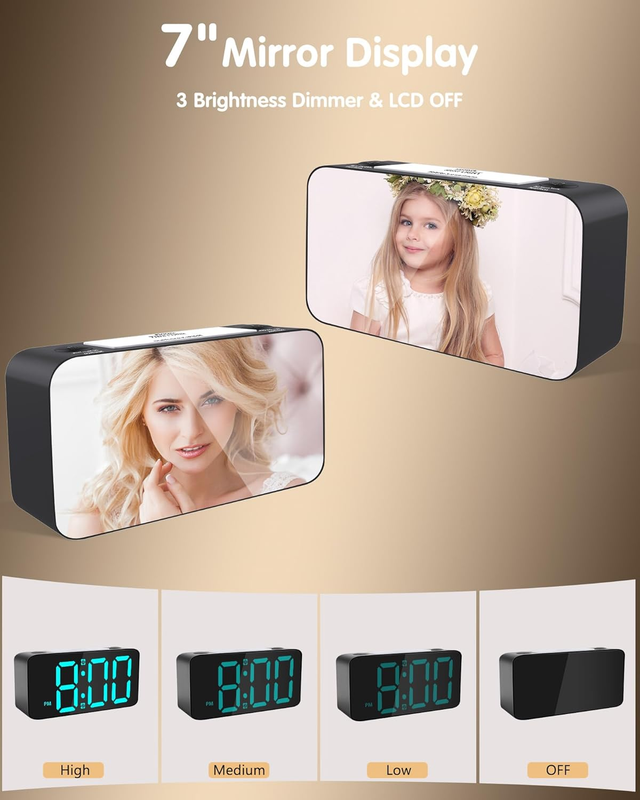 Extra Loud RGB Alarm Clock for Heavy Sleeper Hearing Impaired Deaf Bedroom, Rain