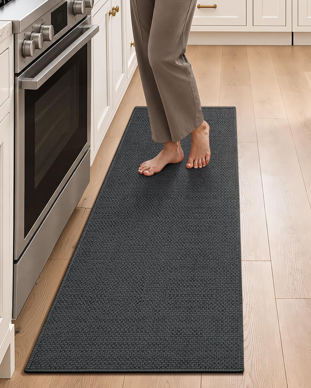 Kitchen Rug 43X150Cm Thin Non Slip Rubber Backing,Grey