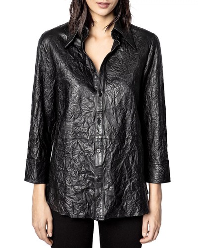 Zadig & Voltaire Leather Crinkled Shirt Jacket Size M $698