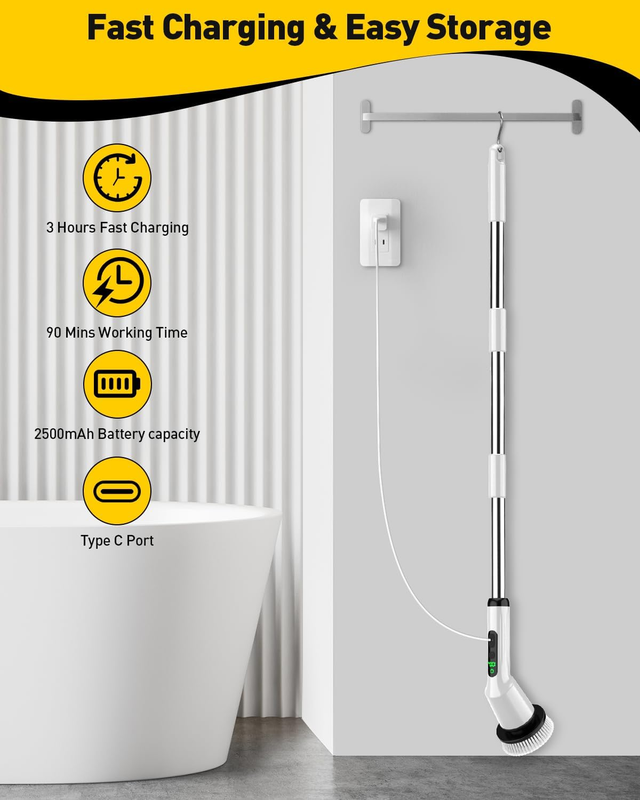 Electric Spin Scrubber for Cleaning Bathroom, Shower Scrubber Cordless Cleaning