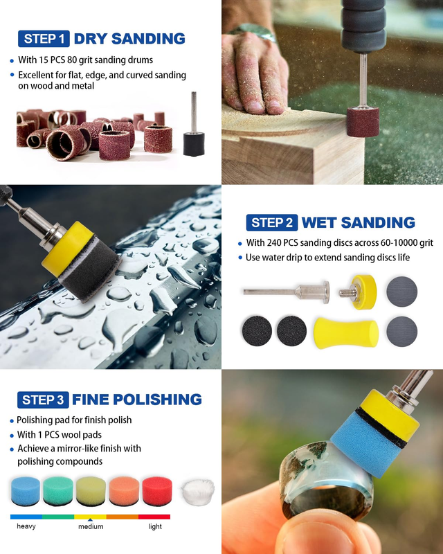 268 PCS 1 Inch Wet Dry Sanding Discs and Drums Kit, Hook and Loop Sandpaper 60-1