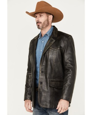 Pre-owned Cripple Creek Men's Leather Blazer - Ml7465-87 Large In Black