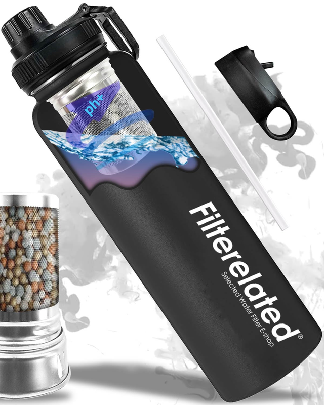 30Oz Stainless Steel Portable Alkaline Filter Water Bottle 9+ Ph Quality Water