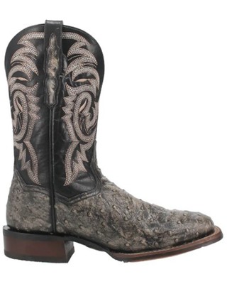 Pre-owned Dan Post Men's Dillinger Full Quill Ostrich Western Boot - Broad Square Toe Grey In Gray