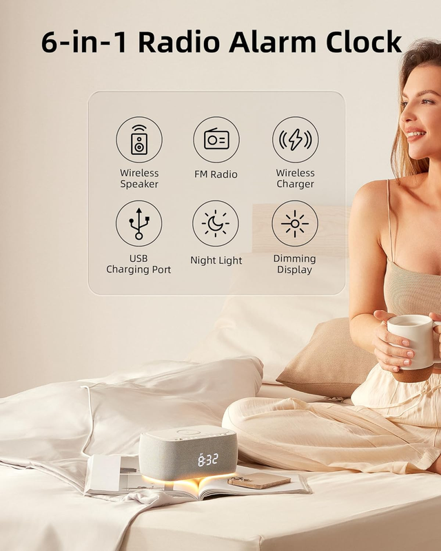 New Digital Alarm Clock Radio USB Type C Fast Charging Port Dimmable LED Display