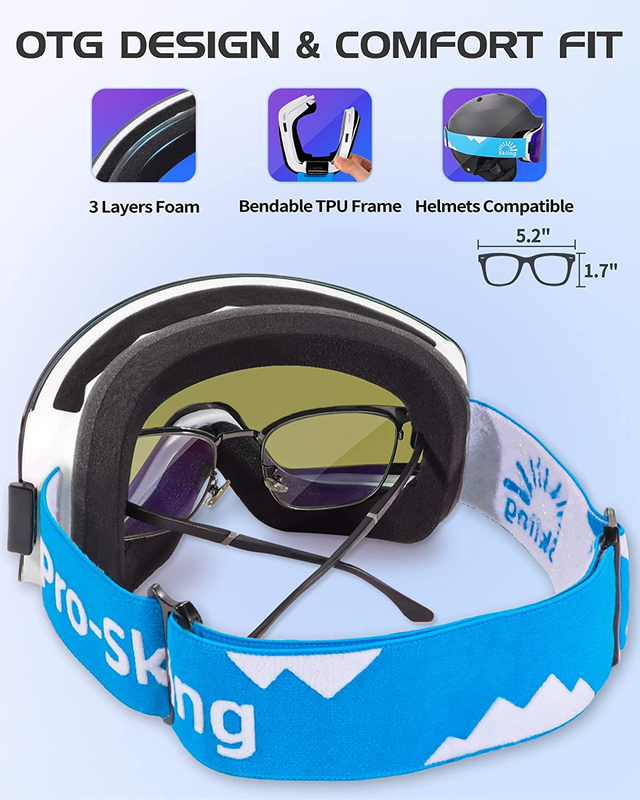 OTG Ski Goggles Men Women anti Fog UV Protection Magnetic Lens Snowboard Goggles