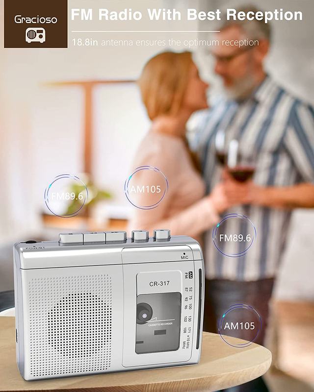 Gracioso Portable Cassette Player Recorder with Bluetooth Transmitter, AM FM Wal