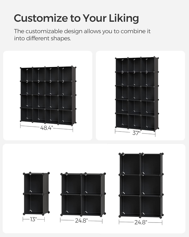 Cube Storage Organizer, 16 Cube Closet Organizers 48.4 x 12.2 x 48.4 Inches, Bla