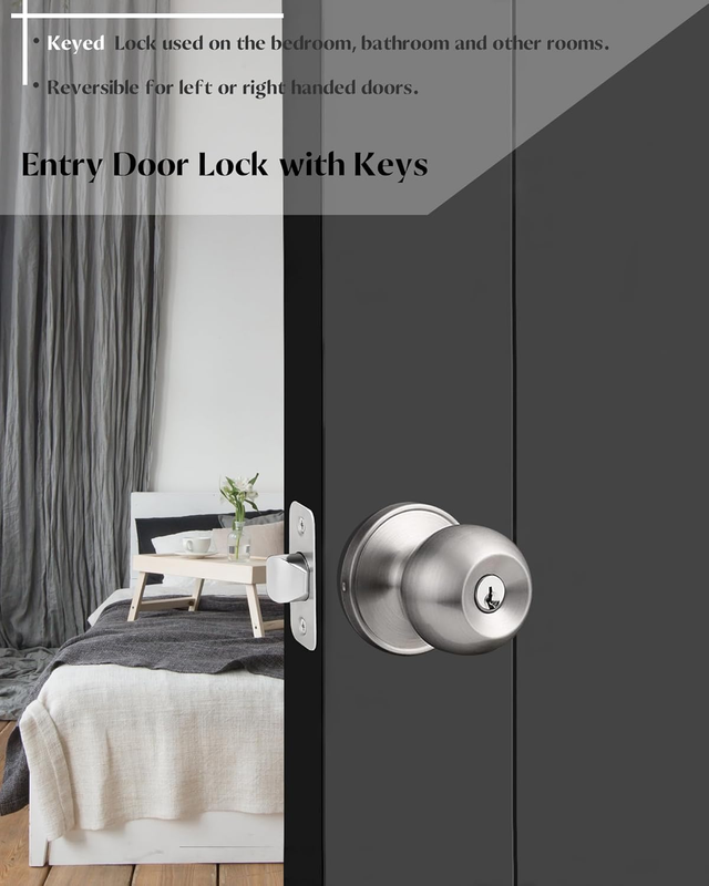Bedroom Door Lock - Door Knob with Lock and Key - Exterior Door Handles - Stainl