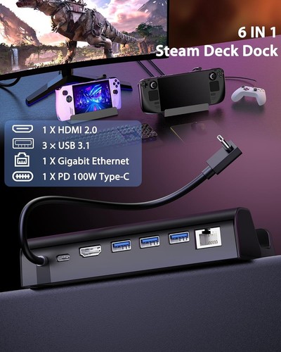 Antank 6-in-1 Steam Deck Dock with HDMI 2.0 4K@60Hz，100W PD Charging+USB-A,USB-C