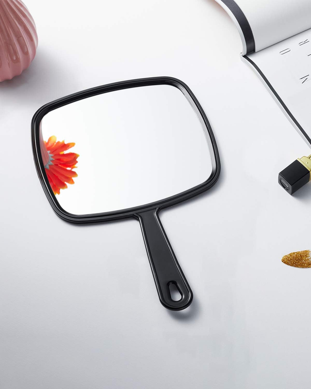 Large Hand Mirror, Salon Barber Hairdressing Handheld Mirror with Handle (Square