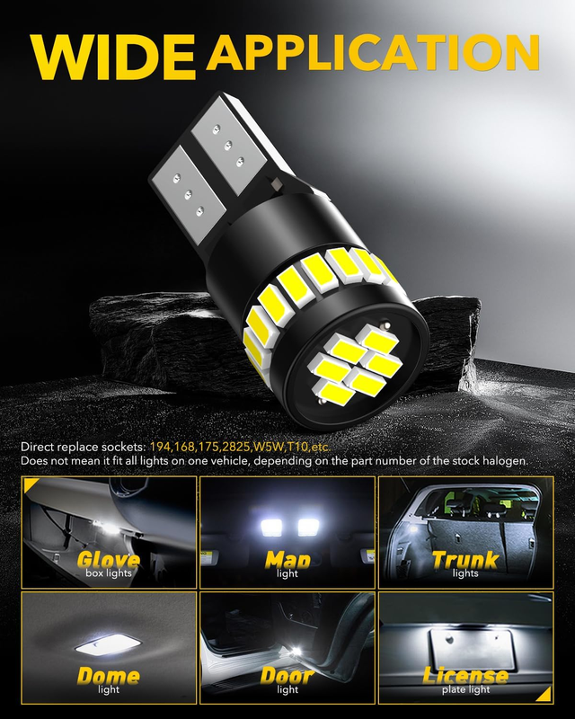 194 LED Light Bulb 6000K White 168 2825 W5W T10 Wedge 24-SMD 3014 Chipsets LED R