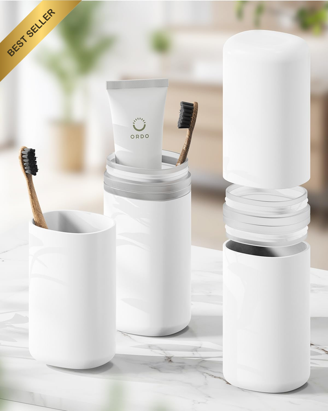 Travel Toothbrush Holder - Portable Toothpaste Organizer with Mouthwash Cup, Tra
