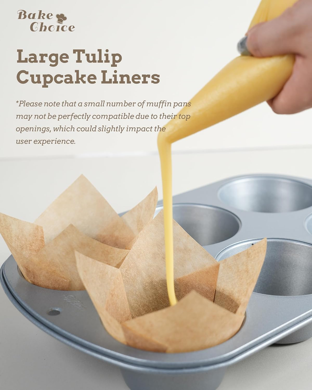 Nordic Paper 100pcs Large Natural Tulip Cupcake Liners for Baking, Parchment Pap