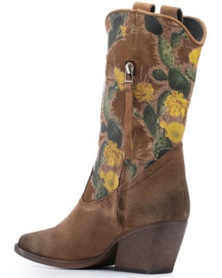 Pre-owned Golo Shoes Women's Cactus Graphic Western Boot - Pointed Toe - Cactus-dromedary In Beige