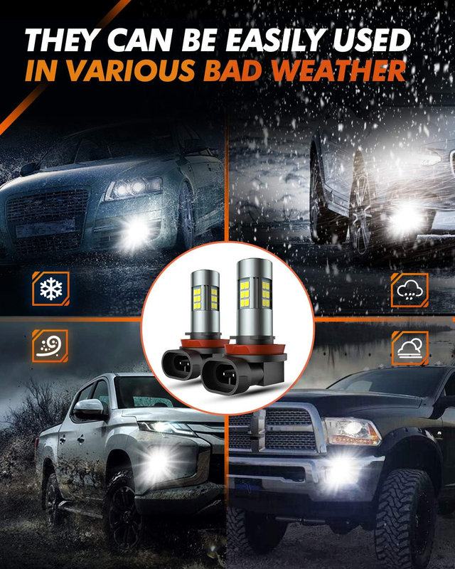 H11/H8/H16 LED Fog Light Bulbs, 6000K Xenon White, 27 SMD Chips, 360-degree Illu