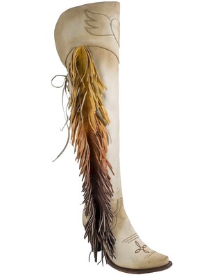 Pre-owned Junk Gypsy By Lane Women's Spirit Animal Tall Boot - Snip Toe Cream 5 M In White