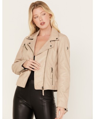 Pre-owned Mauritius Leather Women's Christy Scatter Star Jacket - Christy-offwht/blk In Black/white