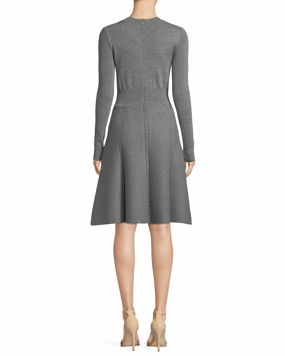 Pre-owned Pink Rose $1395 Lela Rose Crewneck Fit & Flare Loop Stitch Knit Dress Grey Wool M Xl In Gray