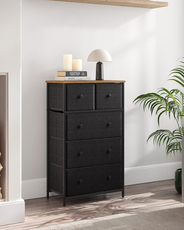 Drawer Dresser, Storage Dresser Tower with 5 Fabric Drawers, Dresser Unit, for H