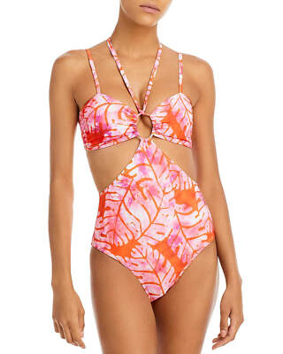 AQUA Batik Leaf Print Cutout One Piece Swimsuit 17C 466