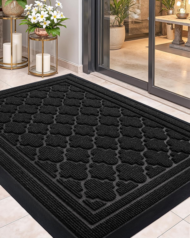 Front Door Mat Outdoor 44X75Cm Heavy Duty Doormat,Black