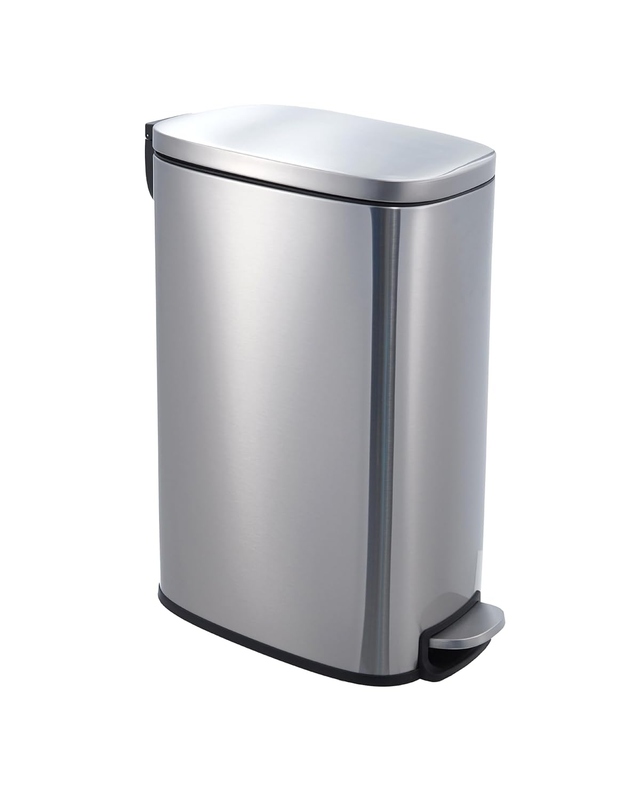 Slim Kitchen Trash Can 13 Gal, Skinny Stainless Steel Garbage Can with Removable Inner Bucket & Soft Close Lid, Narrow Trash Bin for Bathroom Living Room Office, Silver