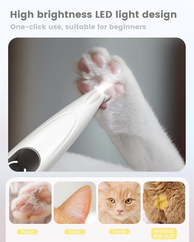 Dog Paw Trimmer with LED Light - Quiet 35dB Electric Dog Grooming Clippers Shave