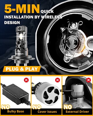 AUXBEAM Q30 H7 LED Headlight High/Low Beam Bulbs 110W 24000LM Bright White 6500K