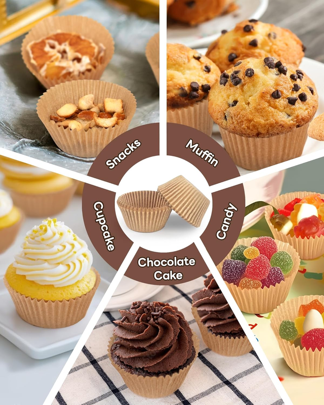 Non Stick 200pcs Standard Natural Cupcake Liner for Baking, Food Grade Muffin Li