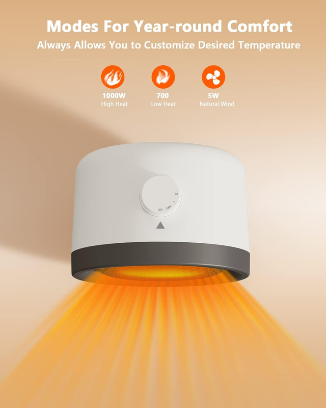 Space Heater, 1000W PTC Ceramic Heater, 3s Quick Heating portable Electric Heate