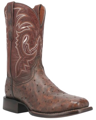 Pre-owned Dan Post Men's Dillinger Full Quill Ostrich Western Boot Broad Square Toe - In Brown