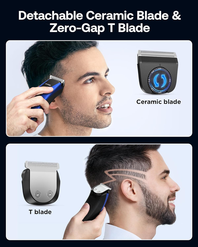 2-in-1 Cordless Hair Clippers for Men, 10 Guards, Turbo Motor, USB-C Rechargeabl