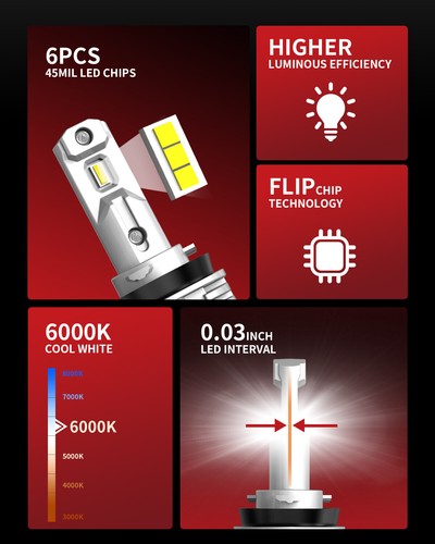 4x Lasfit 9005 H11 Combo LED Headlight Bulbs Conversion Kit 6000K Pure White