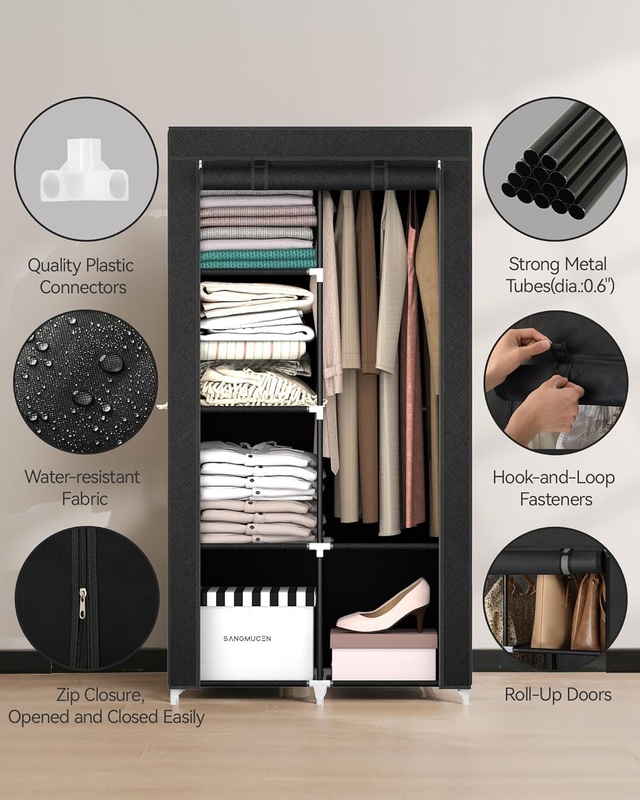 Portable Closet, 34.6" Wx 17.7" D x 65.1" H, Black
