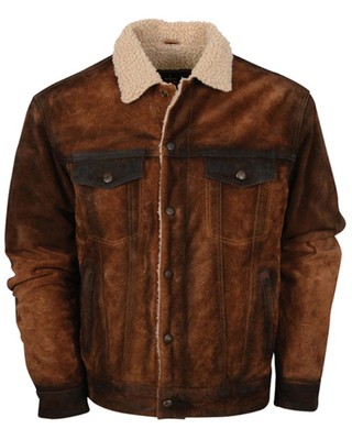Pre-owned Sts Ranchwear By Carroll Men's Cash Money Suede Sherpa Jacket - 4x - Sts6563- 4x In Brown