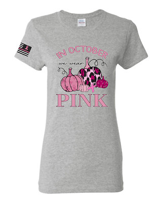 In October We Wear Pink Pumpkin Cheetah Print Women Graphic TShirt