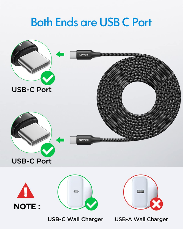 USB C to USB C Cable 10ft, 2-Pack Long USBC to USBC Cable, 60W Type C Fast Charg